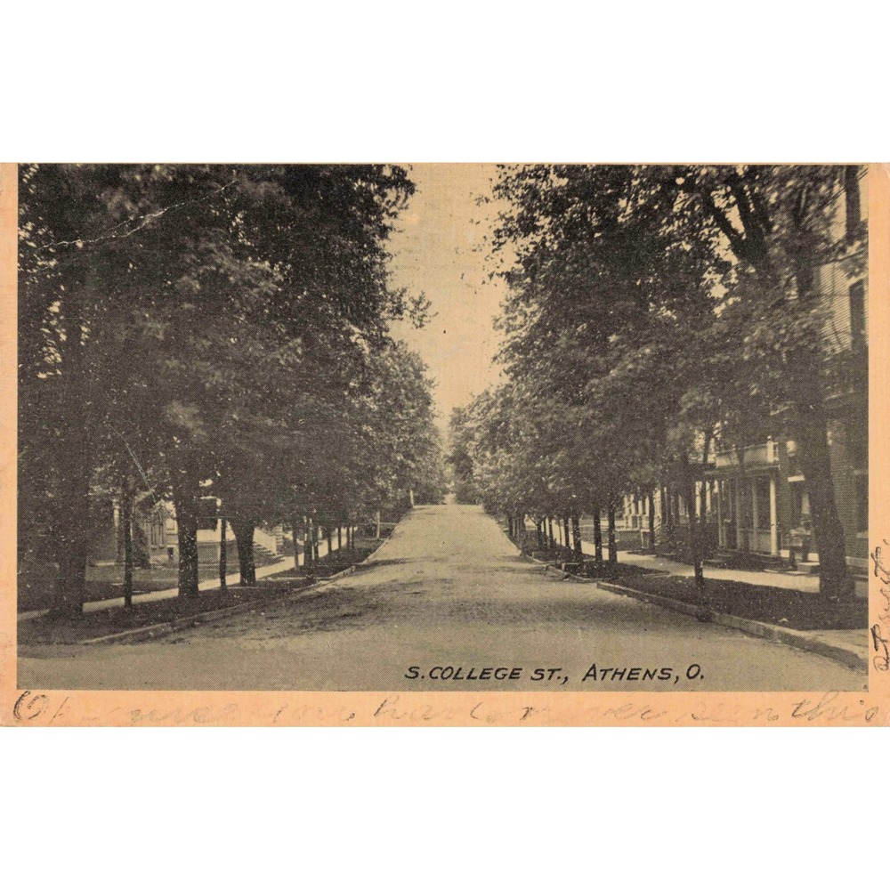Athens Ohio OH South College St Tree Lined Street View Antique Postcard 1911